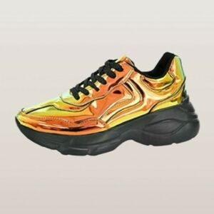 Cape Robbin Women's Holographic Iridescent Gold Sneakers 🌴
